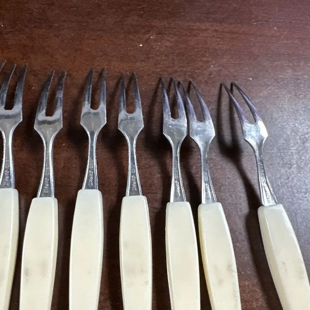 Vintage Mini Fork Stainless Steel With Decorative Handles Set Of 12 Appetizers